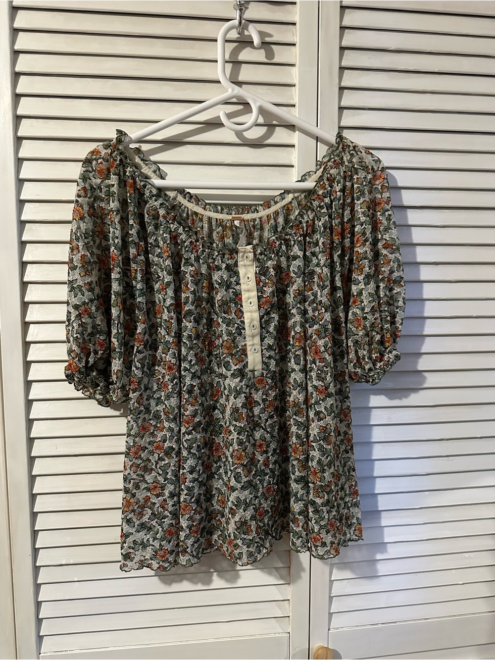 Free People Floral Off-Shoulder Blouse in Green and Rust